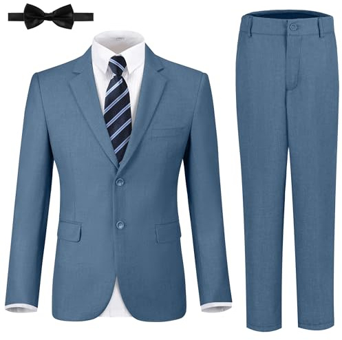 JPF Formelle Anzüge für Jungen, schmale Passform, 5-teiliges Kinderanzug-Set, Jacke, Hose, Set mit Hemd und Krawatte für Hochzeit, Abschlussball, 5 Stück, Blaugrau, 2