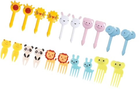 Lot de 20 fourchettes à fruits, en forme d'animaux, mini fourchettes à fruits de dessin animé, cure-dents en forme d'animaux, fourchettes à fruits, fourchettes à fruits