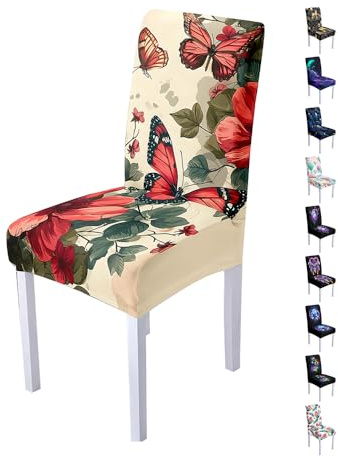 Hixingo Stuhlhussen 1 2 4 6er Set,3D-Druck Stretch Stuhlhussen Schwingstühle Waschbar Stuhlbezug,Esszimmerstühle Stuhlbezüge für Küche,Restaurant,Party Schutz (4er Set,Schmetterling)