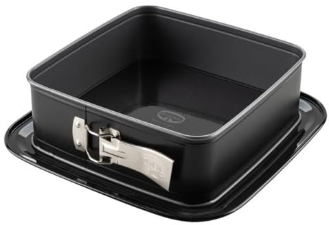 Dr. Oetker Quadratische Springform mit Emaille-Servierboden – Perfekt für Kuchen und Torten, 24 x 24 , Antihaft, Hitzebeständig, Schwarz/Silber