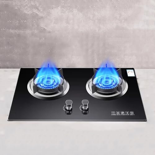 Cuisiniere Gaz Double 5.2 KW - Portable Poele A Gaz, Cuisinières à gaz table et encastrées, avec deux types protection sécurité, cuisinière à gaz à allumage par impulsion en verre trempé(NG)