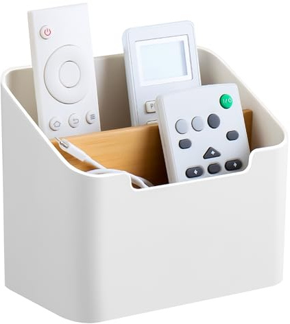 Jesustree Fernbedienung Halter Organizer, Schreibtisch Organizer mit Holz Abnehmbar Fächer, Multifunktionaler Organizer Stiftehalter Make-Up Aufbewahrungsbox für Büro Schule Wohnzimmer