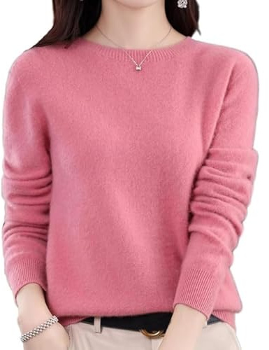 JIABAOZ Maglione in Cashmere da Donna Maglione Girocollo in Cashmere Maglione Pullover Lavorato a Maglia a Maniche Lunghe e Morbide Maglioni Invernali Caldi e Larghi per Donna