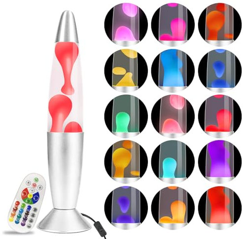 AONESY Lavalampe mit Farbwechsel Lavalampe Led mit Fernbedienung 34cm Lavalampen Weißes Wasser Weißes Wachs Lavalampes Nachtlicht Geschenk für Weihnachten Geburtstag
