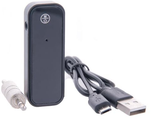 REY Manos Libres Bluetooth con Doble Jack, Mini Receptor Coche, Música, Negro