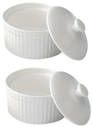 PRETYZOOM 2pièces Ramequins Pâtisserie Céramique Résistants Anti-dérapants Pour Soufflé Pudding Dessert Blancs Polyvalents Four Et Vapeur