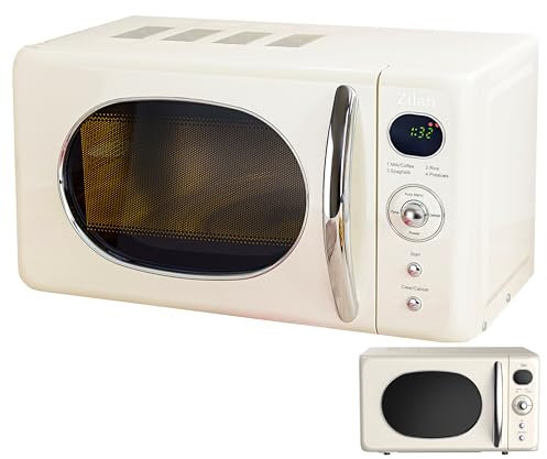 Microonde da 20 l, design retrò, vintage, 6 livelli, con funzione di scongelamento fino a 95 minuti, 4 programmi automatici, illuminazione interna, manico cromato Microwave