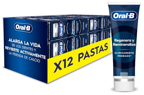 Oral-B Clinical Regenera y Remineraliza Pasta de Dientes, Pack 12x75 ml | Dentífrico Anticaries con Fluoruro de Estaño, Limpieza Intensiva, Ayuda a Aumentar La Densidad de Esmalte, Sabor a Menta