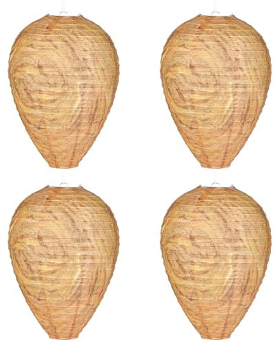 Flintronic Nido di Vespe, 4 Pezzi Falso nido di vespa Finto, 22 * 28cm Naturale Repellente Sicuro Trappola, Impermeabile Esca Non Tossico per Api, per Casa e Giardino all'Aperto