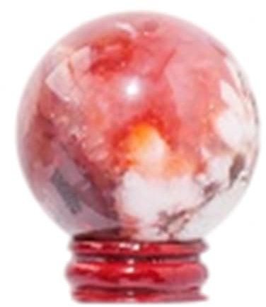 TWHZSAI Sphère en Agate Naturelle en Forme de Fleur de Cerisier avec Support en Bois, Pierre précieuse minérale en Cristal, Boule de Divination, Sculpture, Figurine, 40 à 45 mm