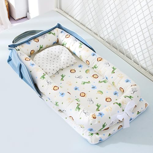 DOKKOME Babynest Tragbar Kuschelnest für Neugeborene Nestchen Baby Atmungsaktiv Bettnestchen Weich Babylounge Babynestchen für Säuglinge Waschbar Zubehör für Babybett Handtaschendesign Blau