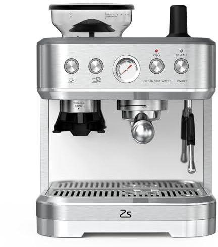 Aptliton Coffee Espresso Machine, Latte & Cappuccino Coffee Maker with Integrated Bean Grinder & Steam Wand & Cappuccino Milk Frother, 2.3 L Water Tank, 15 Bar Italian Pump, Stainless Steel