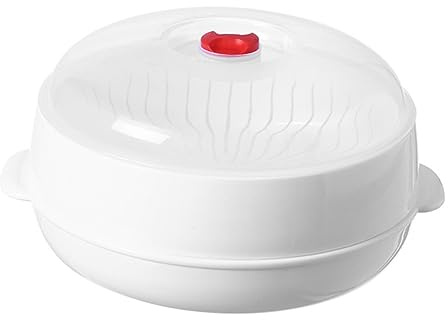 Garneck High Temperature Microwave Steamer with Ventilated Lid Kitchen Food Steaming Container for Dumplings and Vegetables Single Round Cooking Basket for Microwave Oven