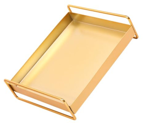 UKCOCO Plateau de Service pour Bijoux en Métal Doré 1 Grand Format Poignées pour Bureau et Rangement Décoratif Maison