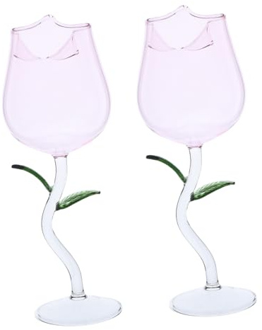 Anneome 2 Piezas Copas de Vino Rosa Diseño Floral Elegante de Cristal para Cócteles Boda Fiesta Aniversario