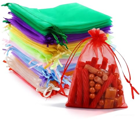 LXUEJIE 100 st. presentpåsar, 15 x 10 cm färgglada små påsar av organza smyckespåsar organzapåsar för smycken bröllopsfavörer & presentförpackning