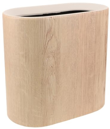 FIXOSHEE Cubo de Basura Estrecho con Tapa Plástico con Veta de Madera 10 Litros Antideslizante para Cocina Dormitorio y Oficina Cubo de Basura Debajo del Fregadero Contenedor de