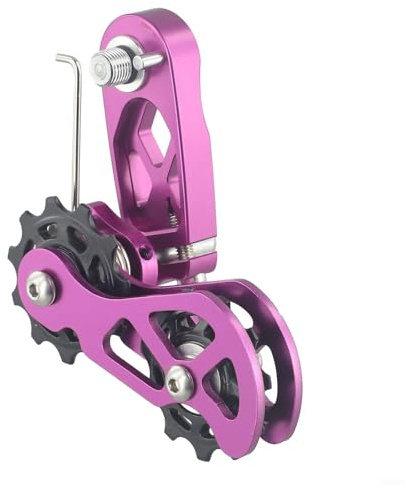 BildeeMait Tensor de cadena para conversión de 8-12 velocidades a velocidad única, guía de cadena de bicicleta de aleación de aluminio (morado)