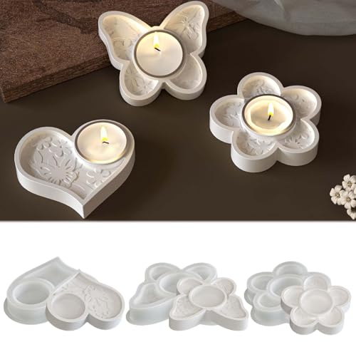 3 Stück Silikonformen Gießformen Kerzenhalter FORMVERSITY, Gießformen Silikon Herz Schmetterlings Epoxidformen Blumen Kerzenhalter Silikonform, 3d Kerzen Gießen Formen Kerzenformen Zum Gießen Herz