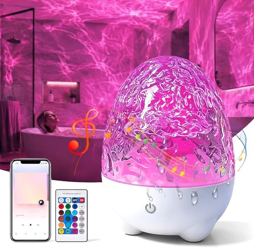 Bluetooth Shower Light with Speaker, 16 Colors RGB Waterproof Bathroom Lamp with Remote, Rechargeable Galaxy Projector Night Light, Ocean Wave Light for Bathroom Bedroom Gaming Room, Gift for Women
