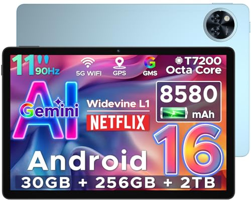 POPUX U11 Pro Tablet Android 16, Tablet 11 Pulgadas 30GB+ 256GB/2TB TF, Gemini AI Tablets Baratas Octa-Core, HD IPS 90Hz, 8580mAh/ 5G WiFi/Widevine L1/ 13MP+5MP/ Face ID/GMS Tablets Baratas y Buenas