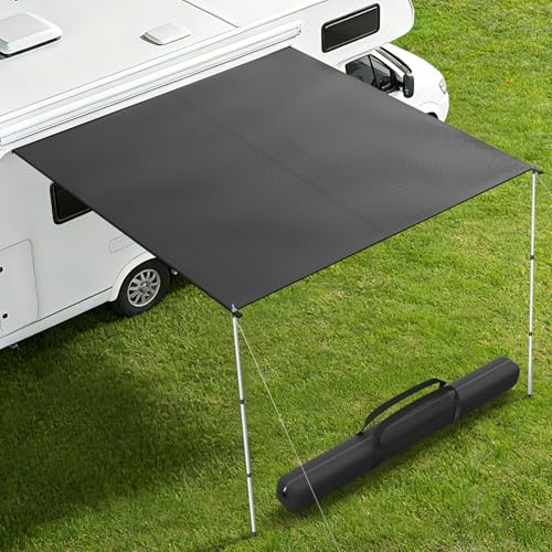 Yigowyigo Sonnensegel Wohnwagen 3 x 2,5m Caravan Tarp mit Stangen, 420D-Oxford, UV Schutz, Schnellen Aufbau Sonnenschutz Wohnwagen Markise für Camping & Wohnmobil (passt 5mm,7mm,10mm Kederschiene)