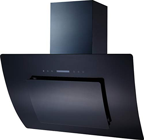 Hotte Tête sans Hotte Hotte murale Merkur 90 cm Inox/Noir Moteur Puissant en verre avec bac récupérateur de graisse