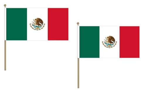 AZ FLAG STOCKFLAGGE MEXIKO 45x30cm mit holzmast - 10 stück MEXIKANISCHE STOCKFAHNE 30 x 45 cm - flaggen