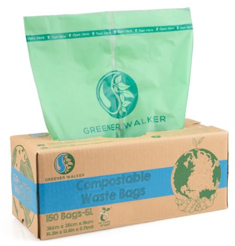 Greener Walker 100% compostabile biodegradabile 6L sacchi per Rifiuti Alimentari da Cucina-150 Sacchetti