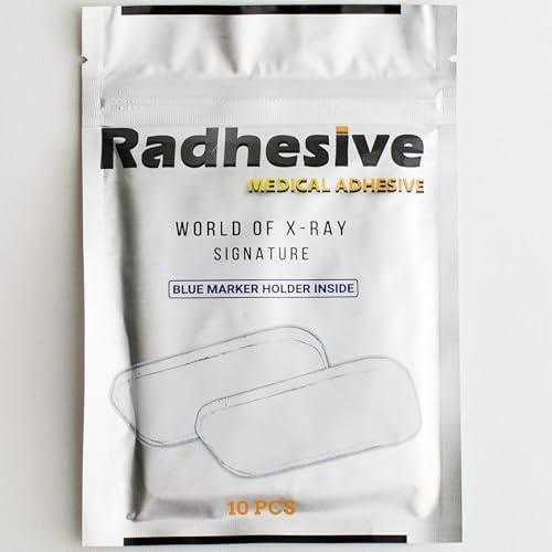 RADHESIVE™ 10PCS X-Ray Marker Adhesive Strips with Blue Holder, Extra Strong & Sticky, Heavy Duty, Washable & Reusable Medical Adhesive Strips for Radiologists & Medical Professionals, World of Xray