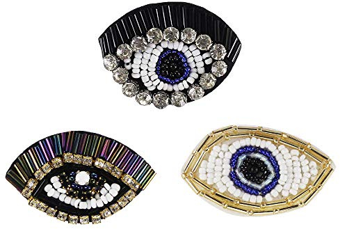 Rhinestone Beaded Eye Patches Fabric Applique Sew on Dress Bag Shoes Brooches Decorated Clothes 5 Pieces (Mix)