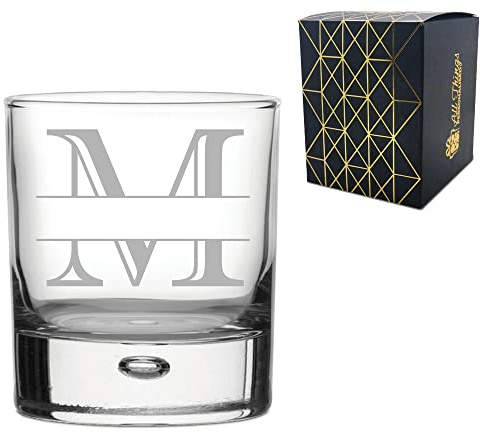 Personalised Engraved Novelty Initial and Name Whiskey Glass, Letter M, Personalise with Any Name, Gift Boxed, Perfect for Any Occasion