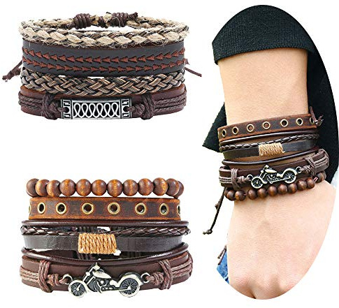 EVBEA 8-12 Braccialetti da Uomo in Pelle Intrecciata, Bracciale Punk Corda Bracciale Bracciale Vintage Wrap Set Regolabile alla Moda bracciali Multistrato per Ragazzi