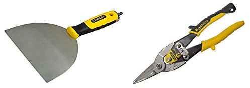 Stanley Fugenspachtel (mit PH2-Bit, 150 mm Klingenlänge, konisches Blatt aus rostfreiem Stahl) & Blechschere 2-14-563 gerade – Mit chromveredelten Scherenteilen zum Schneiden von Blech – 250mm lang