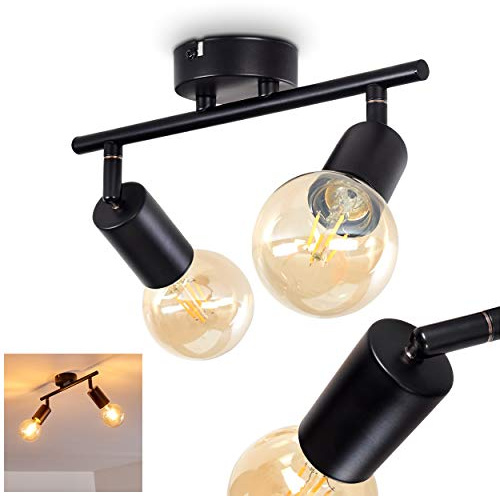 HOFSTEIN Deckenleuchte Maidford, verstellbare Deckenlampe aus Metall in Schwarz, moderne Leuchte im Retro/Vintage-Design, 2 x E27, Esszimmer, Schlafzimmer, Wohnzimmer, Küche