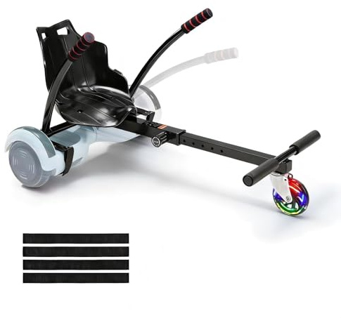 VEVOR Hoverboard Seat Attachment with LED Lights, for 6.5 8 8.5 10 Hoverboards, Adjustable Frame & Grips Control, 220 LBS Load Capacity, Hoverboard Go Karts Accessory for Kids and Adults