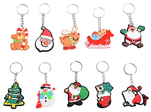Jomnvo 60 PCS Christmas Keychain Ornaments Santa Claus Snowman Christmas Stocking Gloves Pendant Keychains Cartoon Decorative Key Rings for Christmas Party Favors Party Bag Fillers (60), 4x9