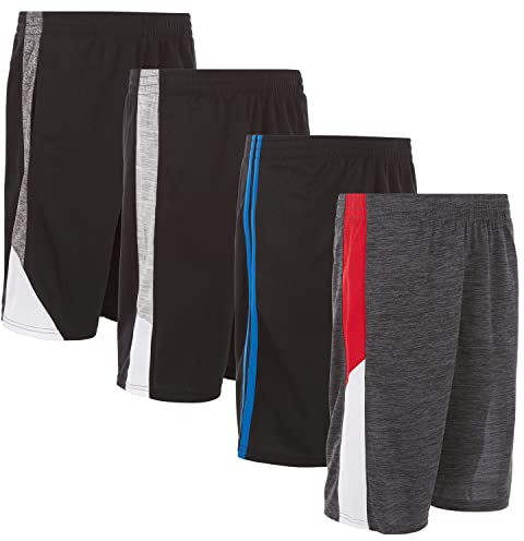 Power Forward 4 Pack: Boys Youth Athletic Active Performance Sports Workout Basketball Lightweight Gym Shorts
