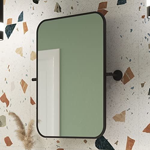 Pebble Grey Matt Black Bathroom Mirror 500x700mm - Axel Bathroom Mirrors Wall Mounted, Tilting Wall Mirrors for Bedrooms, Rectangular Aluminum Framed Hallway Mirror for Dining, Living Room & Bedroom