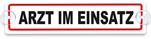 Schilderio Premium Saugnapfschild Schild Arzt im Einsatz 3 mm Acrylglas ca 200 x 50 mm Arzt Schild Auto mit 2 Saugnäpfen 20 mm Autoschild Arzt im Einsatz zur Befestigung an Autoscheiben von innen