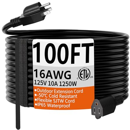 HUANCHAIN Black Extension Cord 100 FT, 16 Gauge, Outdoor Electric Cable