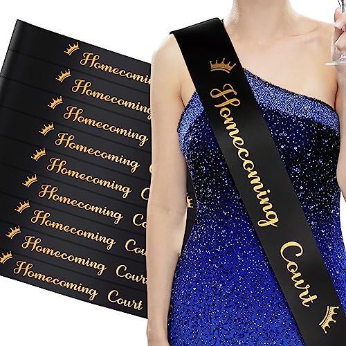 12 Stück Heimkehr Court Schärpen Satin Schärpe mit Gold Print Schärpen für Festzüge Heimkehr Party Schule Tanzabschluss Party Hochzeit Geburtstag Dekorationen Zubehör (schwarz)