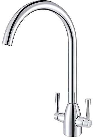 Kitchen Tap Dual Lever Kitchen Mixer Taps Polished Chrome Monobloc Sink Mixer Taps 1 Hole High Arc Brass Twin Lever Faucet Tap Mixers 360° Swivel Spout