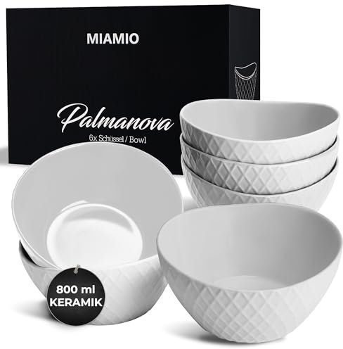 MIAMIO - 6 x 800 ml - Juego de cuencos/Juego de cuencos de cereales - Cuencos modernos mate - Juego de cuencos grandes - Colección Palmanova (Blanco)