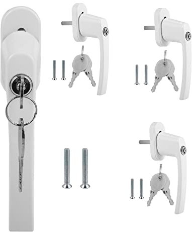Herrselsam Fenstergriff Aluminium abschließbar, 4 Stück Kindersicherung Fenstersicherung mit Schloss in Stiftlänge 35mm, Fensterschloss in weiß mit Schlüssel