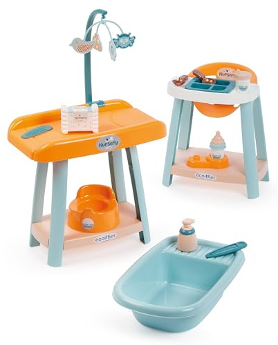 Ecoiffier Spielzeug 1878 – Baby-Set 3-in-1 – Hochstuhl, Wickeltisch und Badewanne für Puppen – Nachahmungsspiele – ab 18 Monaten – Herkunft Frankreich