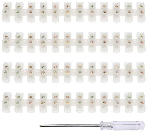 YIXISI 4 PCS 30A Terminal Block Strip, Dual Rows Terminal Block, 12 Way Electrical Terminal Blocks, Chocolate Terminal Blocks, with Screwdriver, for Wiring Cable