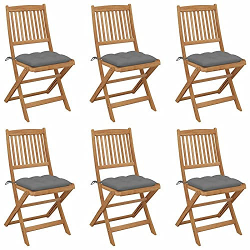 Gecheer 6X Akazienholz Massiv Gartenstuhl Klappbar mit Kissen Gartenstühle Stühle Stuhl Gartenmöbel Balkon Terrasse Klappstuhl Holzstuhl