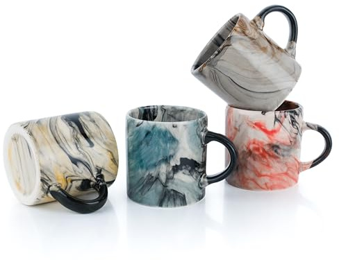 Set di 4 tazze da caffè in ceramica, da 141,7 g, fatte a mano, tazza da cappuccino da 7 cm, tazze da caffè multicolore, adatte a microonde e lavastoviglie, set di tazze da caffè (design marmo)