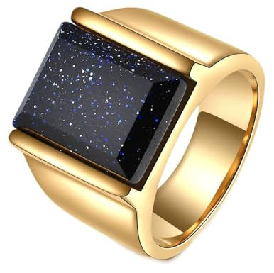Gualiy Ringe Edelstahl Herren, Gold Herren Ringe Freundschaft mit Rechteck Stein Ring Größe 67 (21.3)